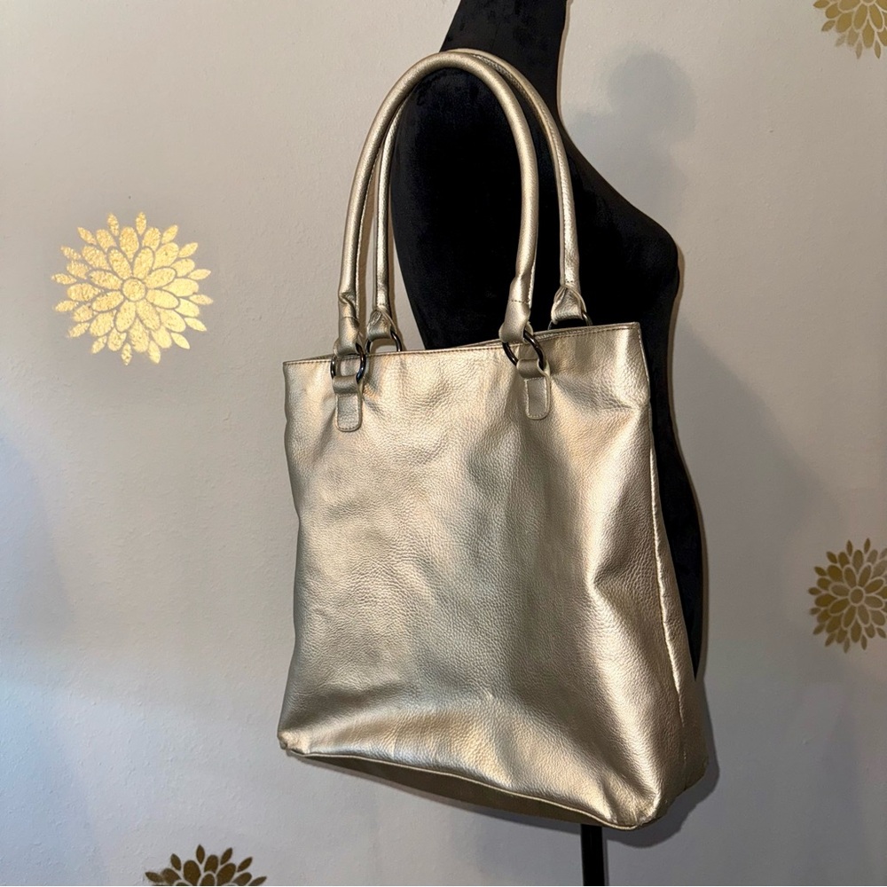 Metallic Gold Women's Large Shoulder Tote Bag by‎ LP Blue Inea Pels - Picture 3 of 14
